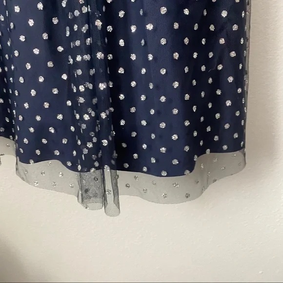 Navy Silver Glitter Polka Dot Tulle Cocktail Midi Dress - Picture 4 of 4